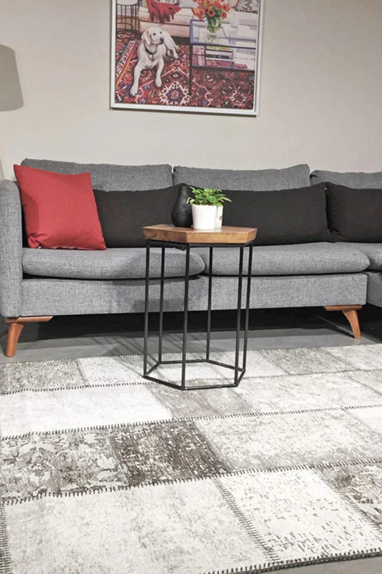 Zella Distressed Patchwork Turkish Light Gray Rug