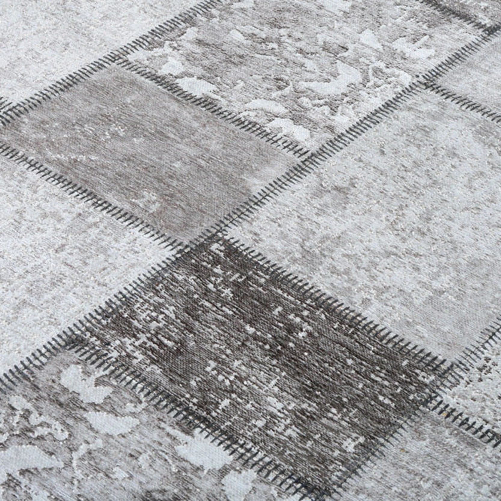 Zella Distressed Patchwork Turkish Light Gray Rug