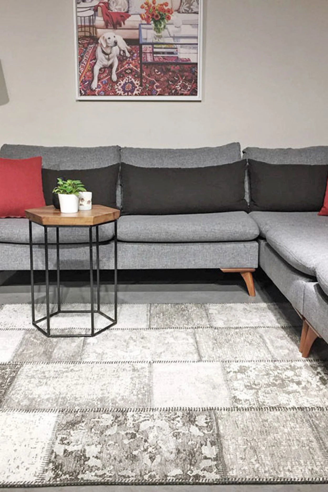 Zella Distressed Patchwork Turkish Light Gray Rug