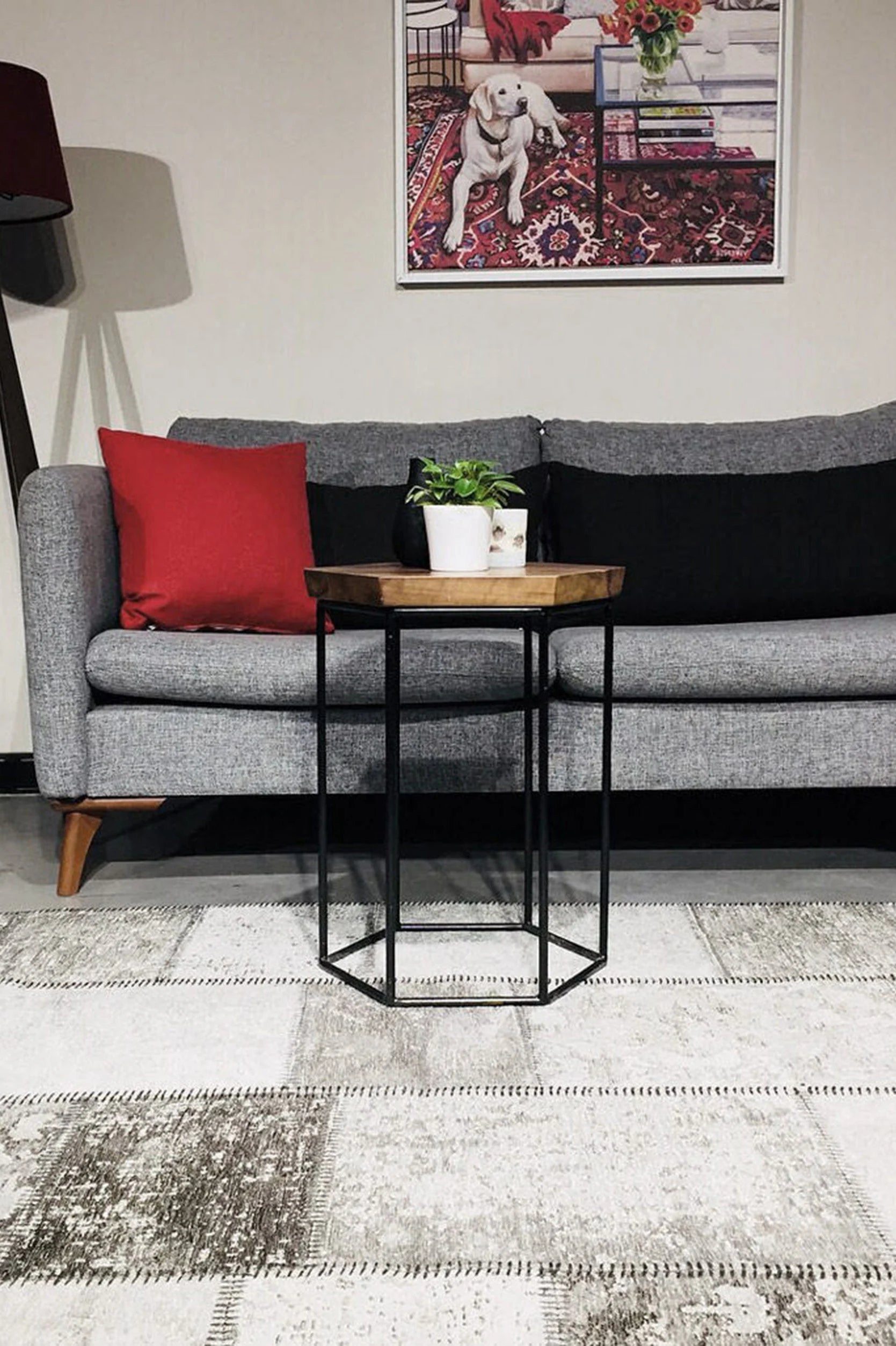 Zella Distressed Patchwork Turkish Light Gray Rug