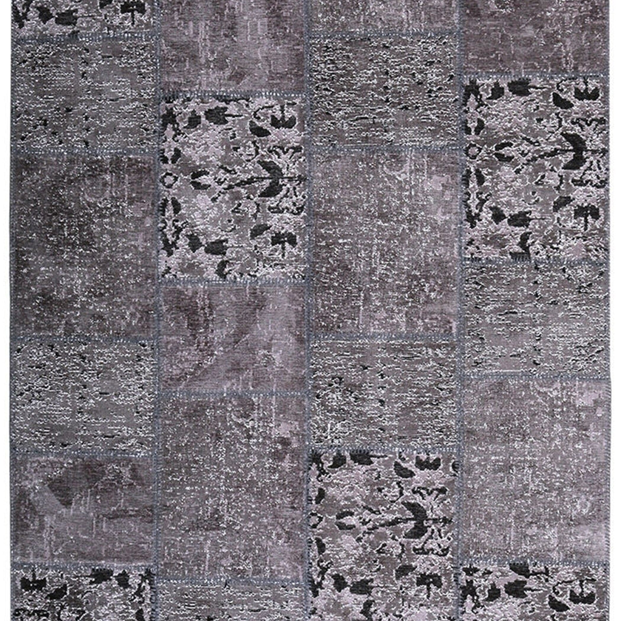 Zia Distressed Patchwork Vintage Gray Black Rug