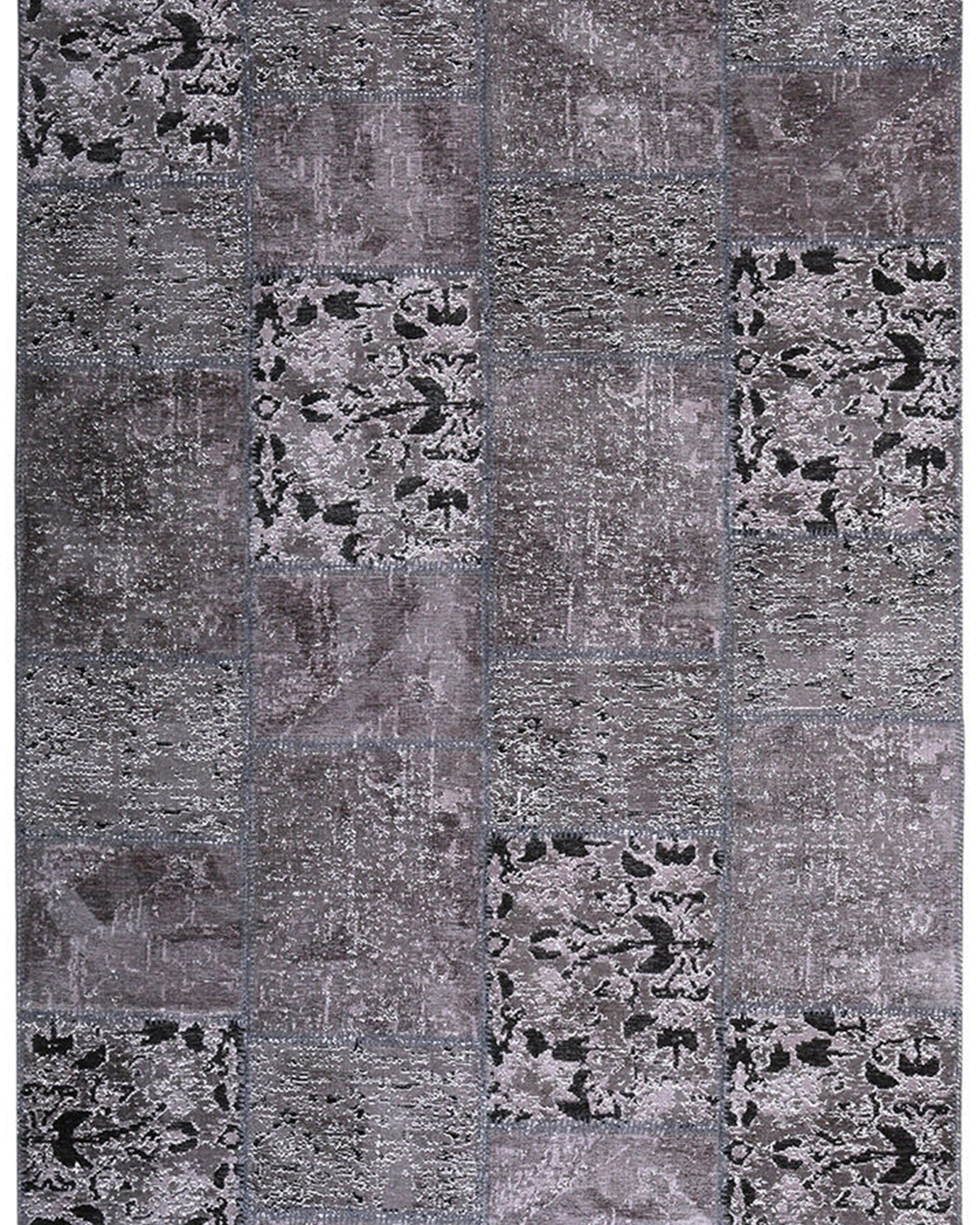 Zia Distressed Patchwork Vintage Gray Black Rug