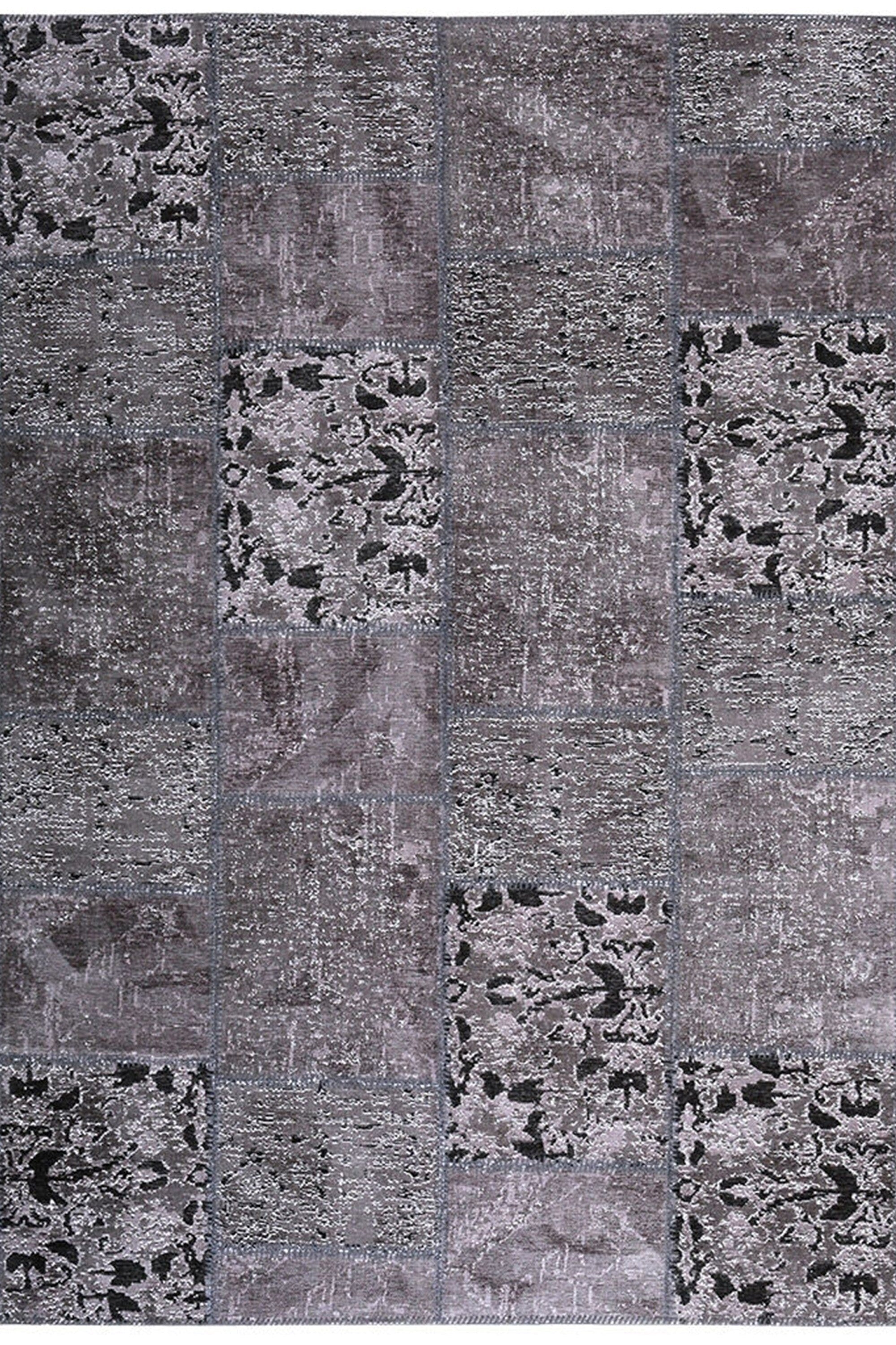 Zia Distressed Patchwork Vintage Gray Black Rug