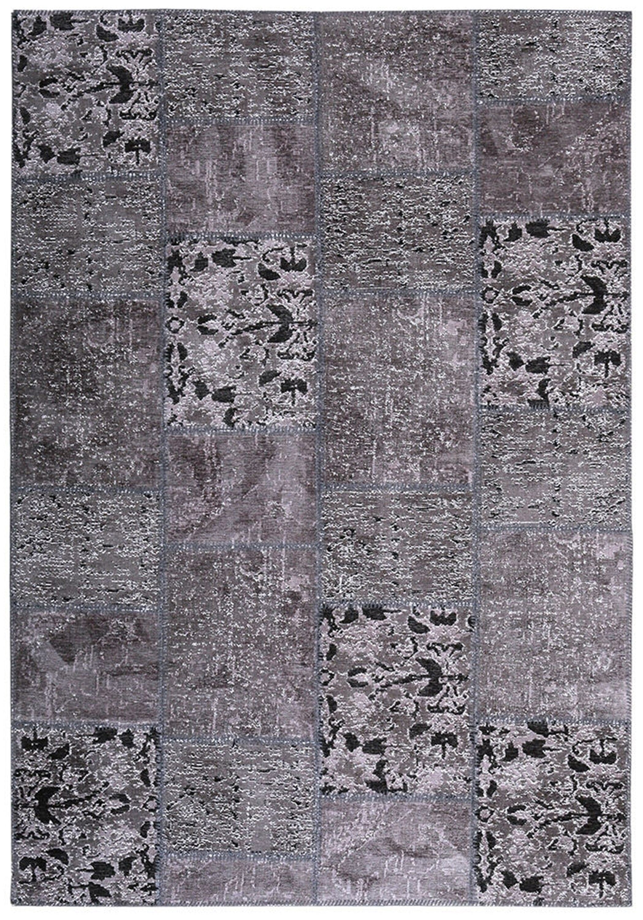 Zia Distressed Patchwork Vintage Gray Black Rug
