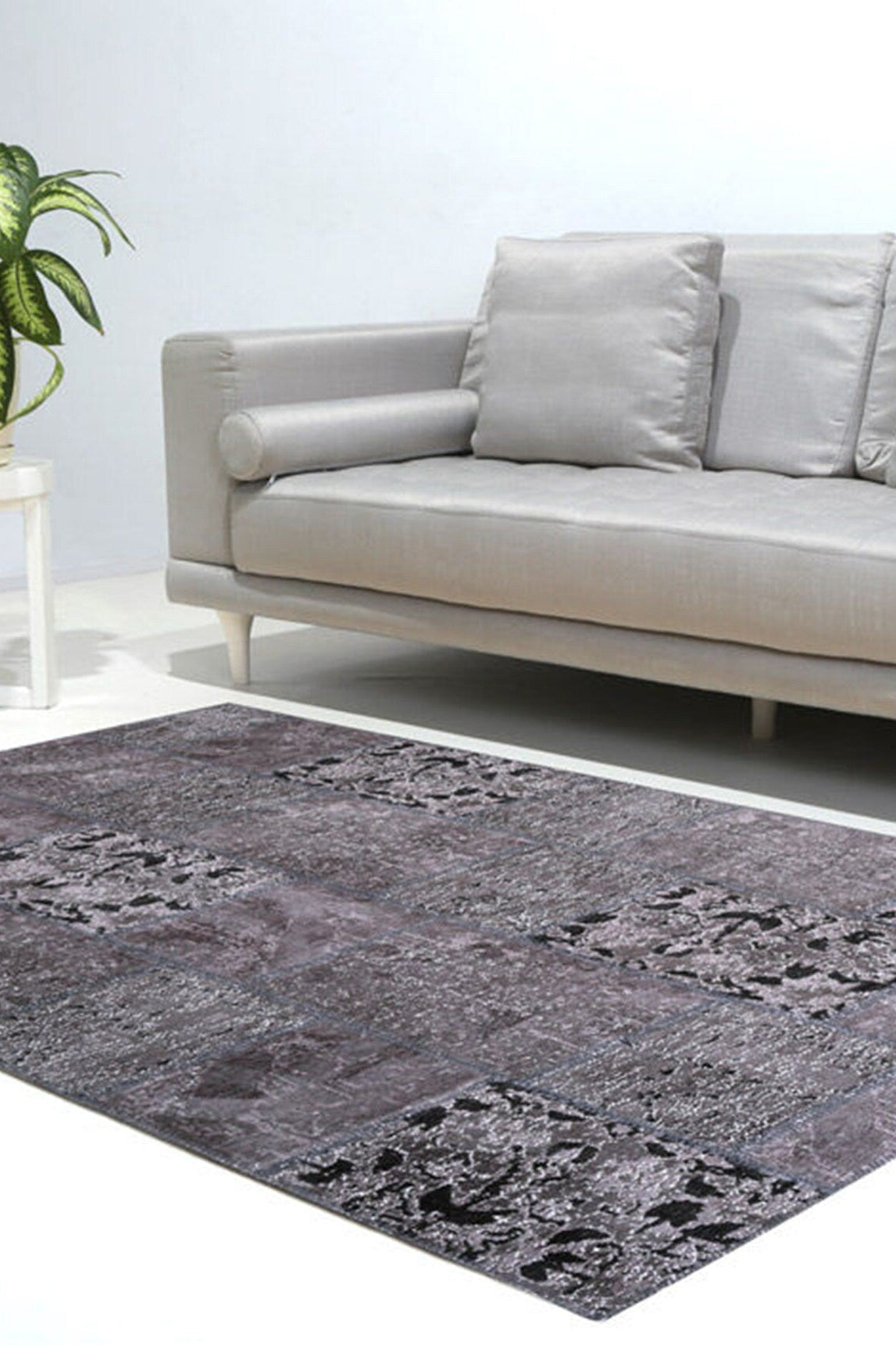 Zia Distressed Patchwork Vintage Gray Black Rug