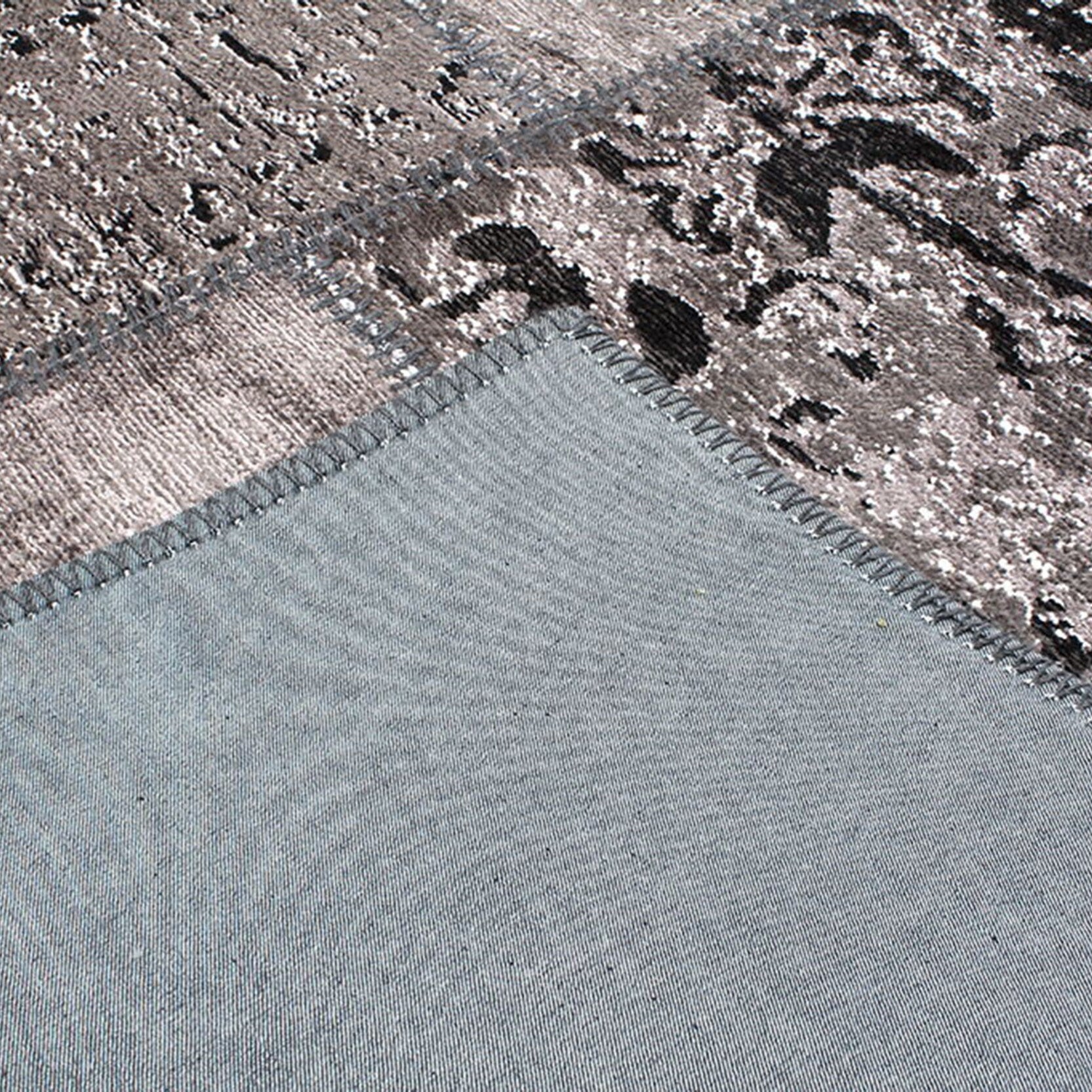 Zia Distressed Patchwork Vintage Gray Black Rug