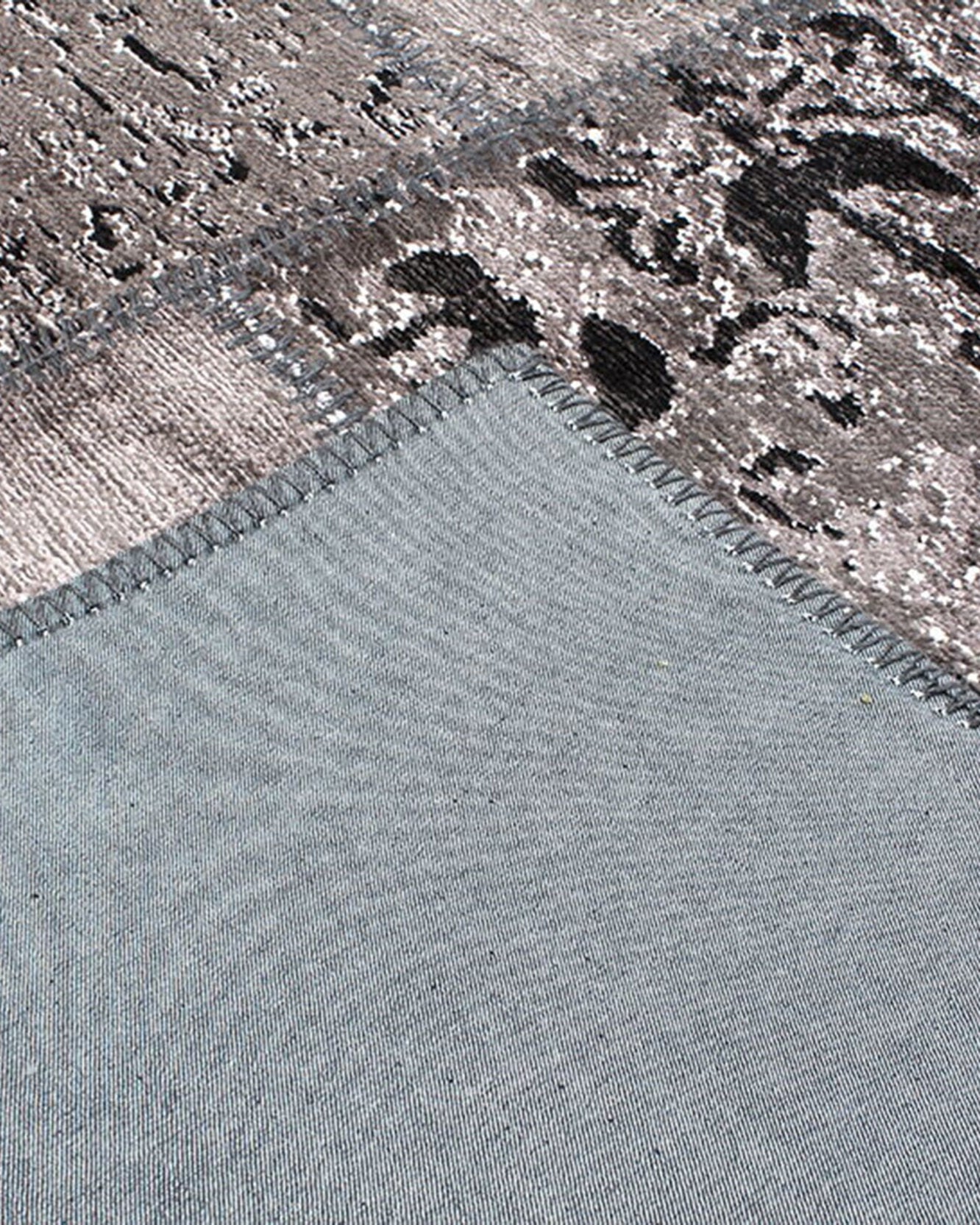 Zia Distressed Patchwork Vintage Gray Black Rug