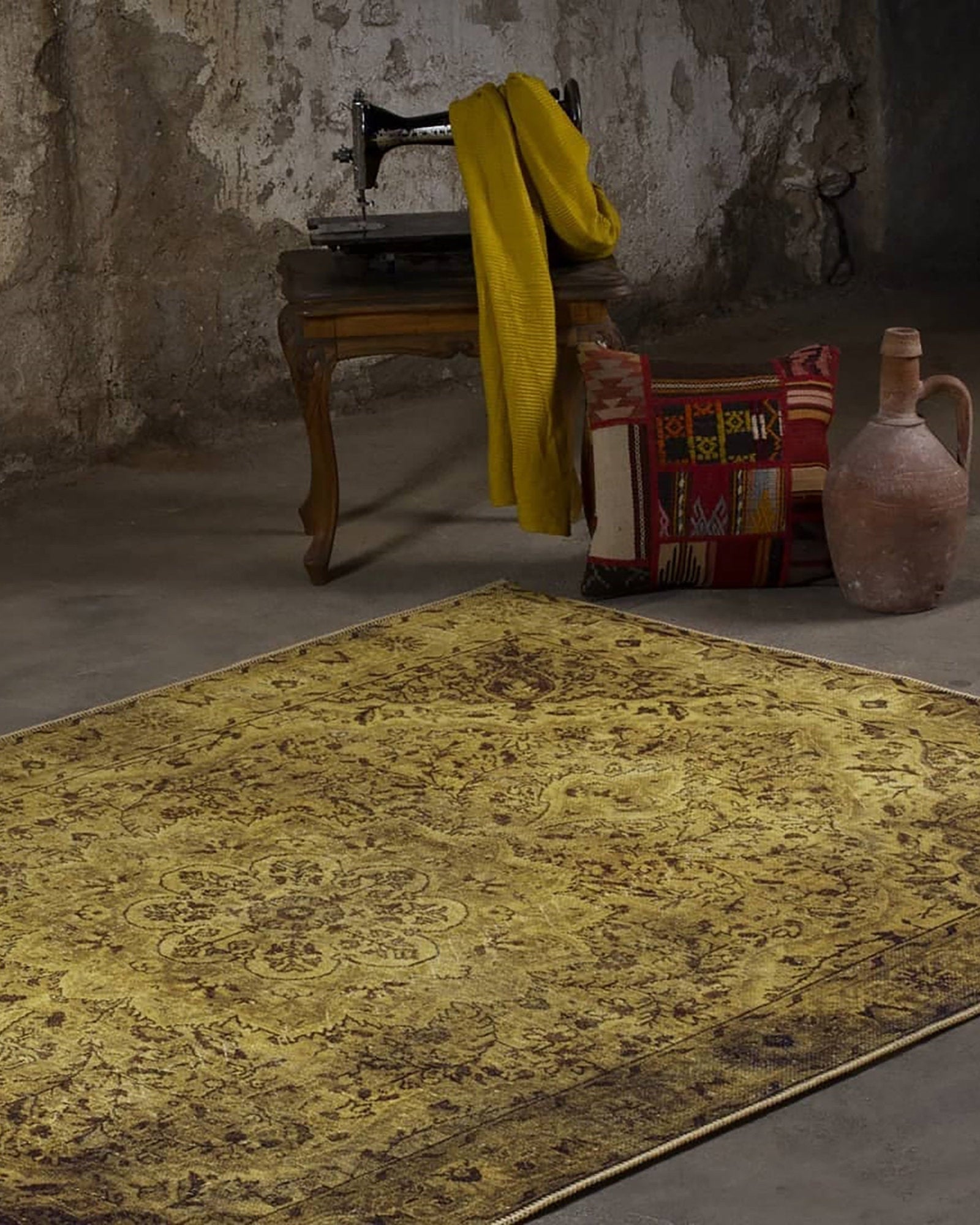 Zoya Oriental Yellow Over-dyed Brown Rug