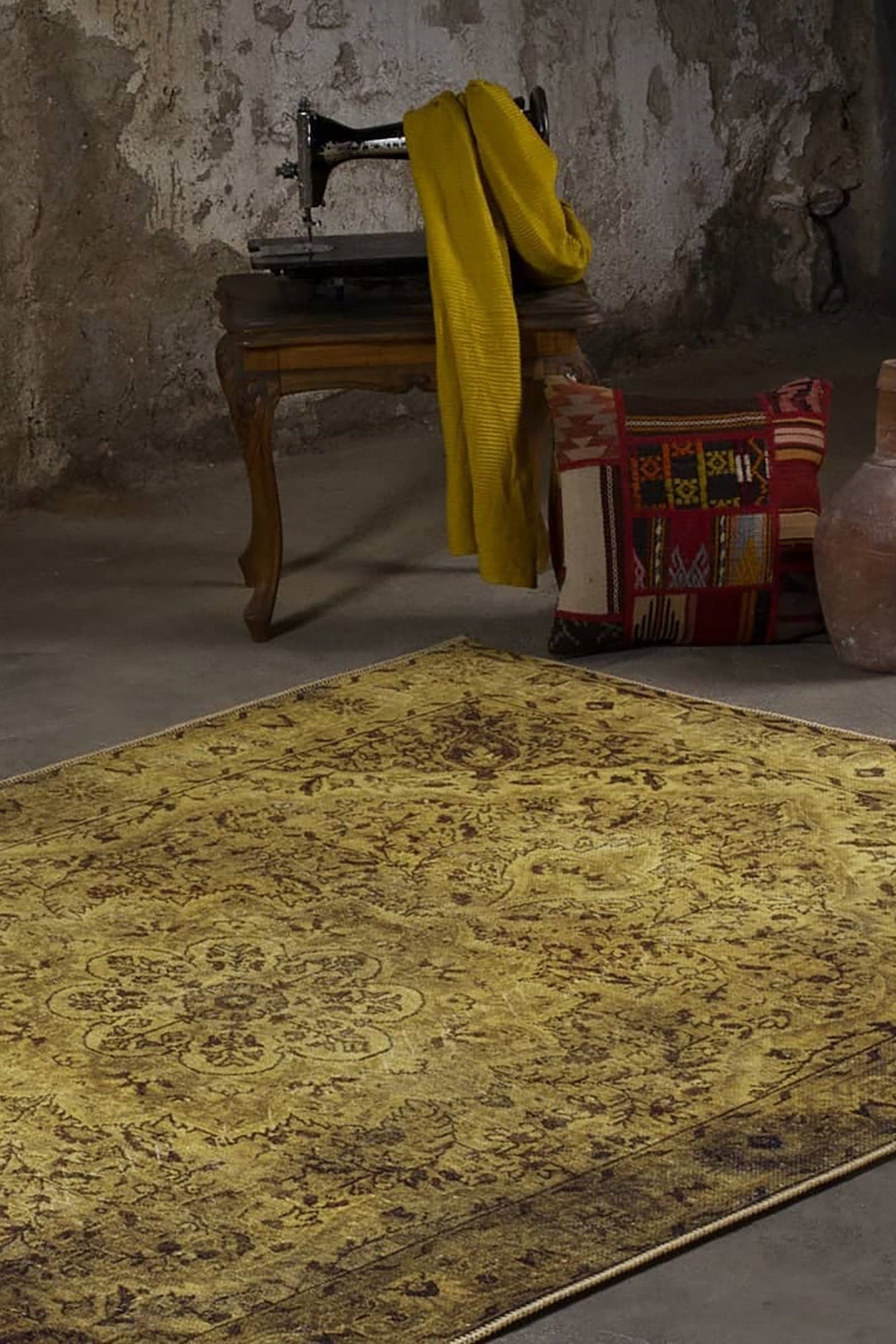 Zoya Oriental Yellow Over-dyed Brown Rug