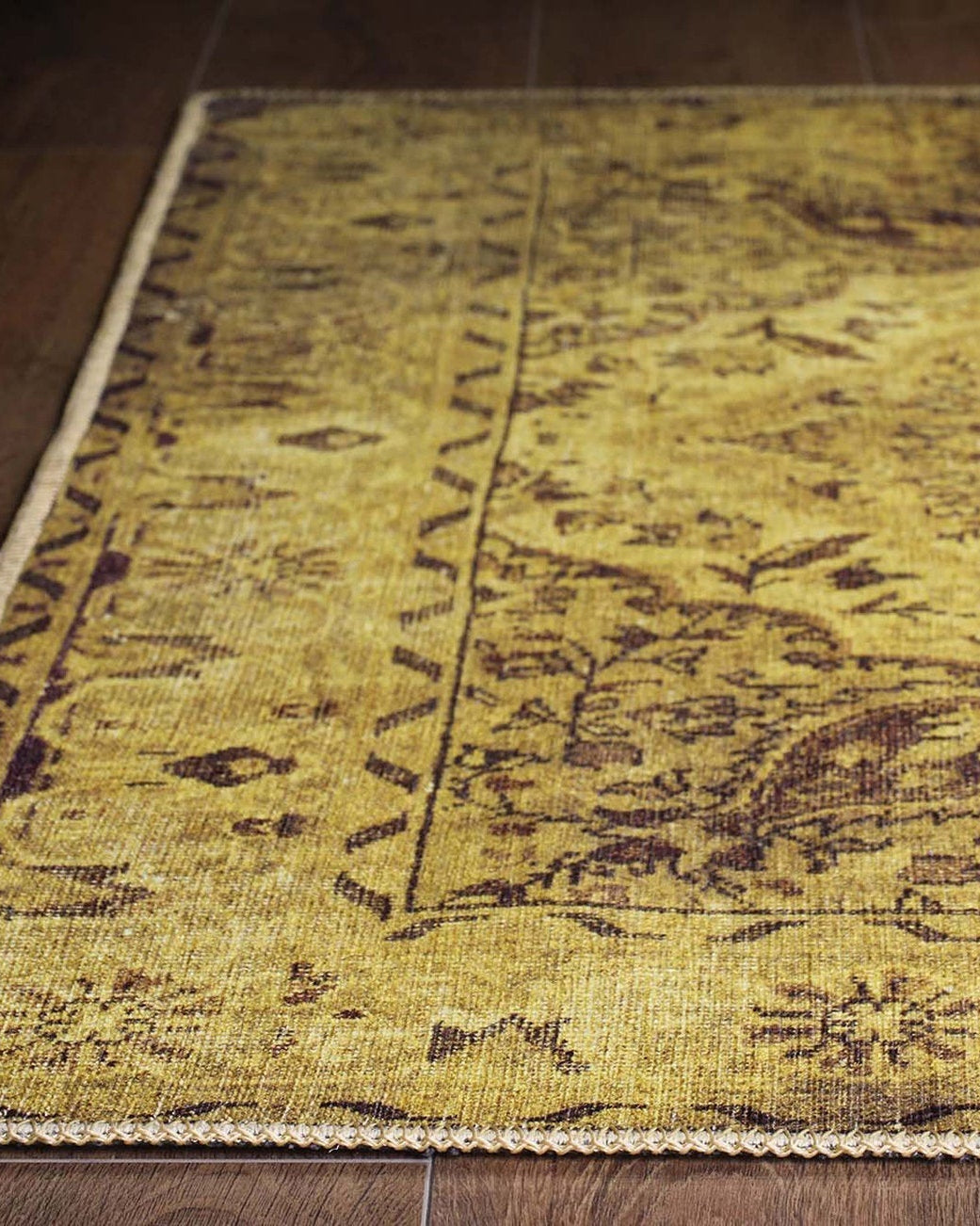 Zoya Oriental Yellow Over-dyed Brown Rug