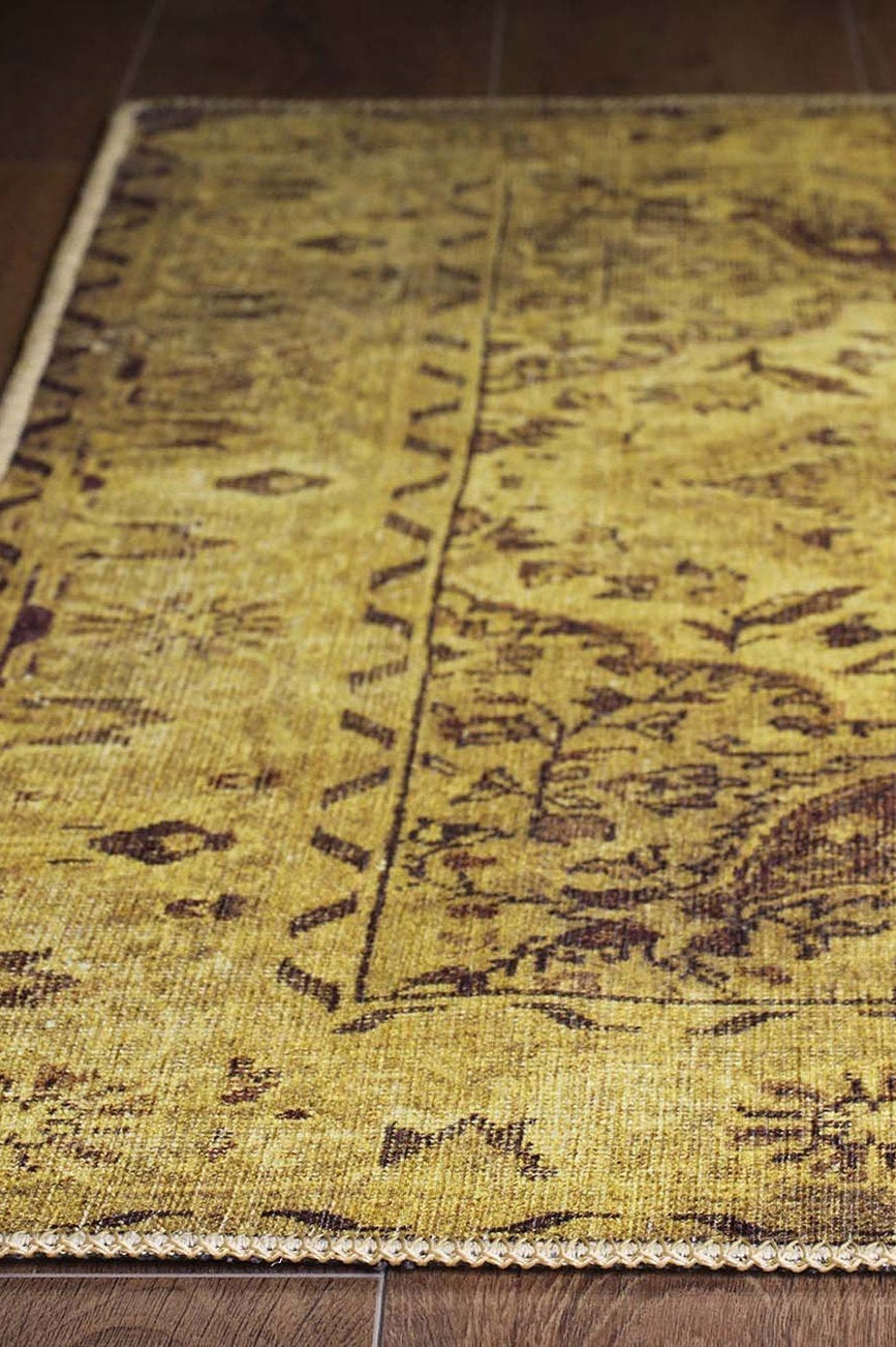 Zoya Oriental Yellow Over-dyed Brown Rug