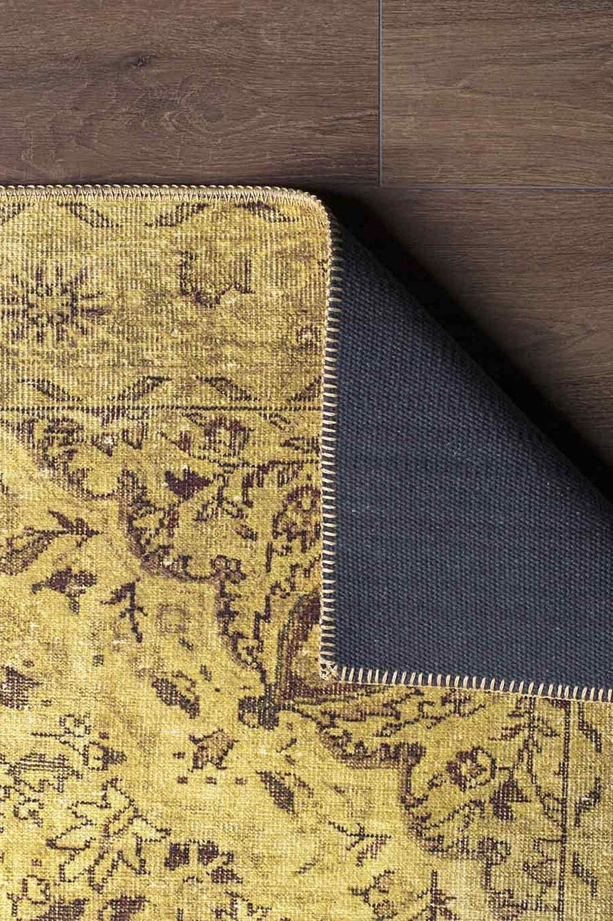 Zoya Oriental Yellow Over-dyed Brown Rug