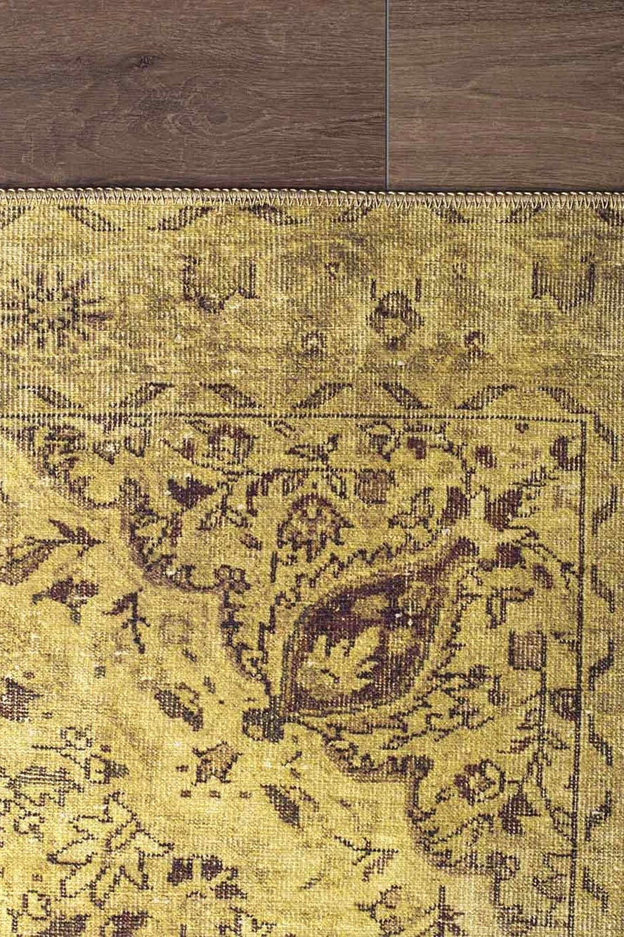 Zoya Oriental Yellow Over-dyed Brown Rug