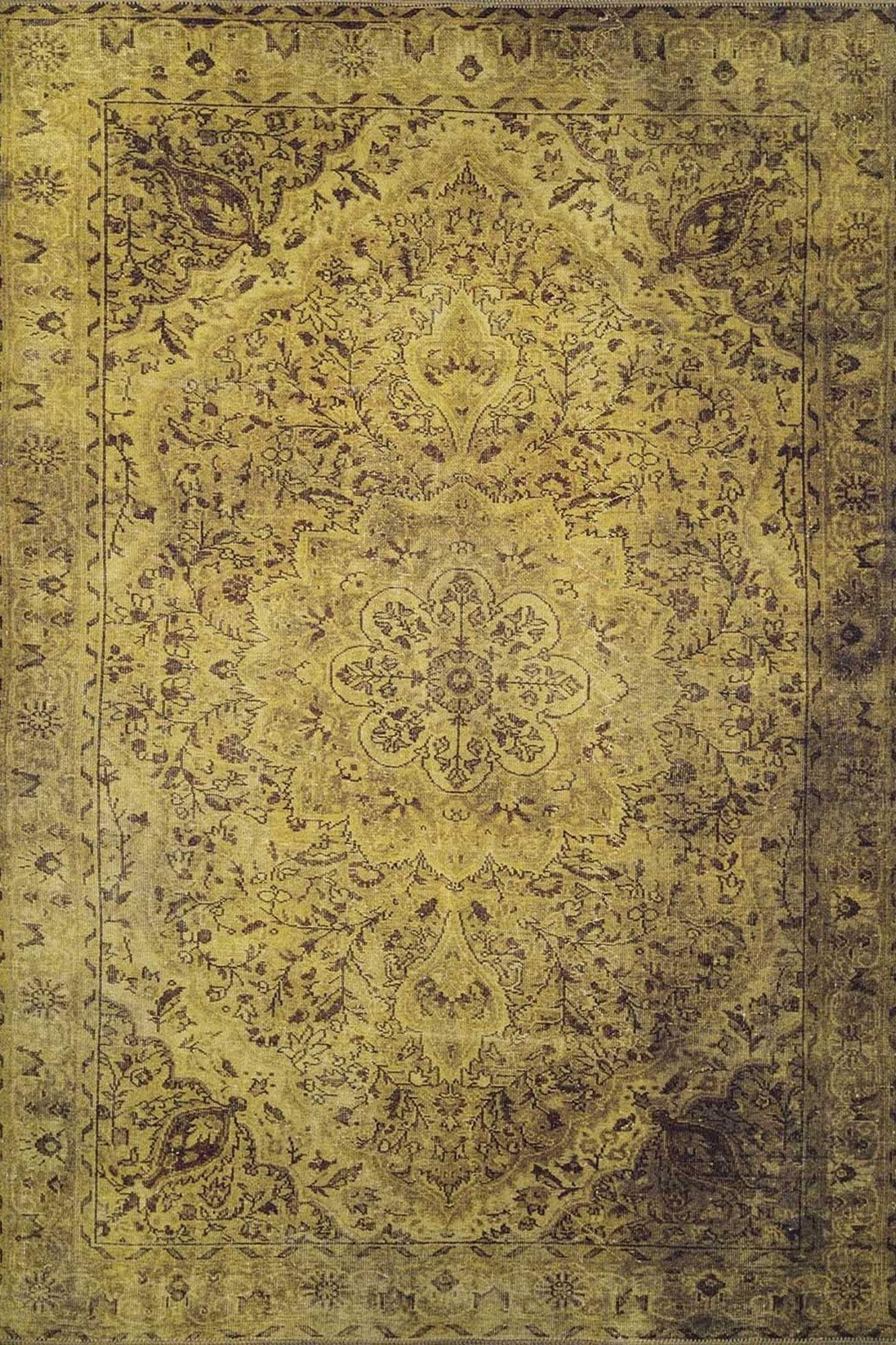 Zoya Oriental Yellow Over-dyed Brown Rug