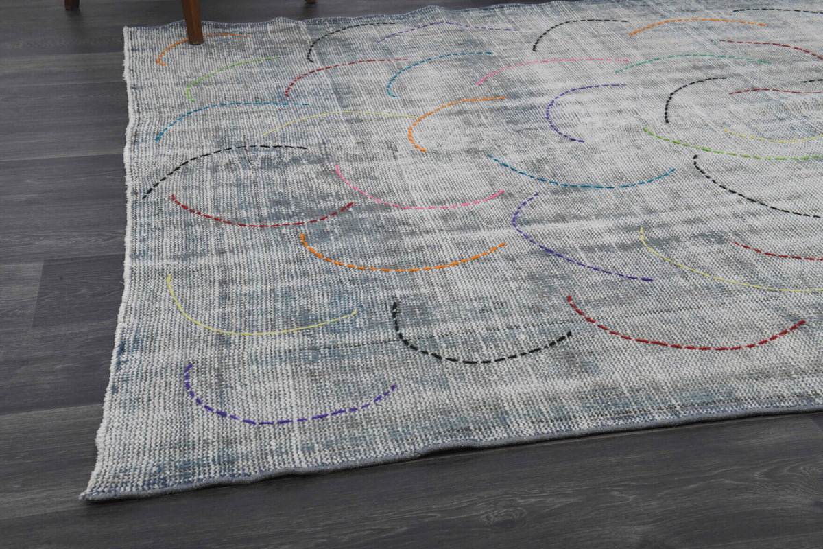 One-of-a-kind 1950s Anatolian antique washed vintage area rug in wool, 5'10" x 8'10"