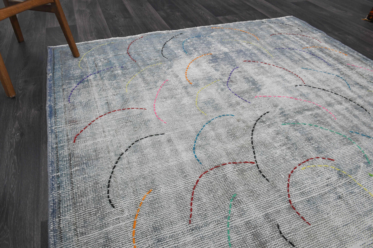 Authentic Anatolian antique washed vintage area rug (1950s) with solid design – one-of-a-kind at Fame Rugs