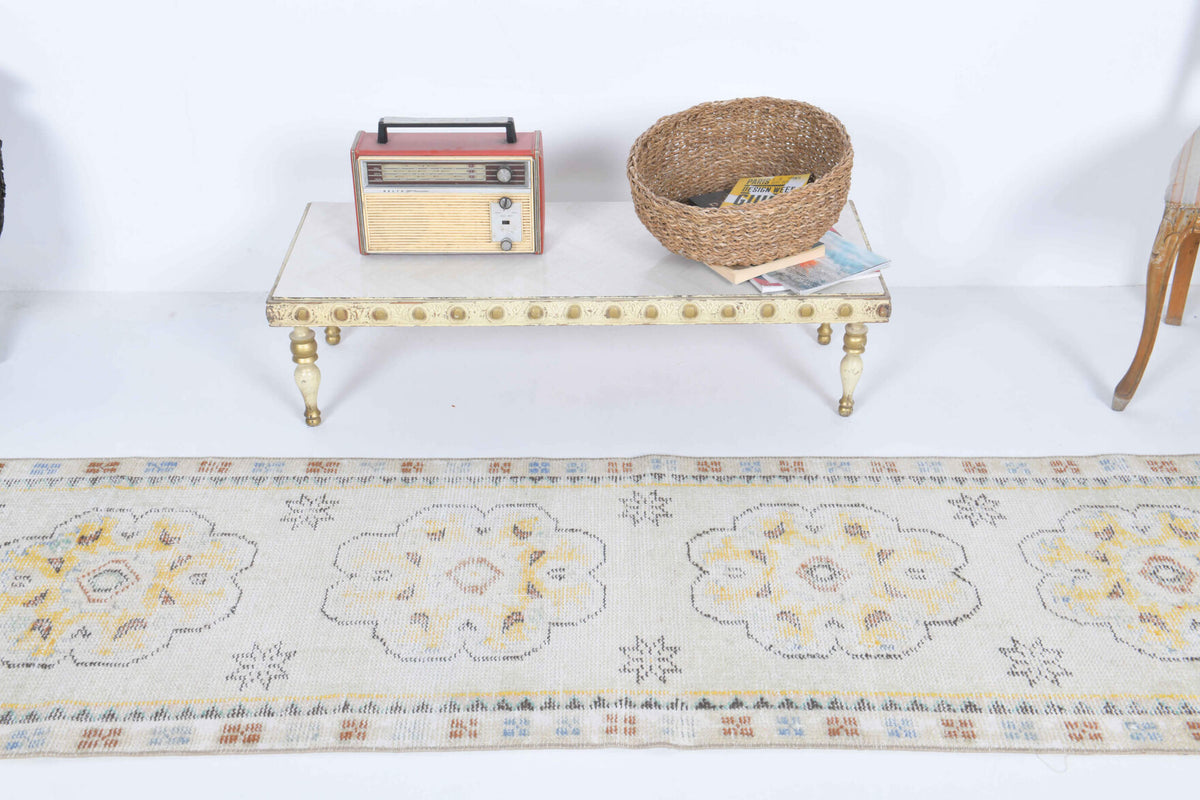 White Antique Oushak Runner Rug
