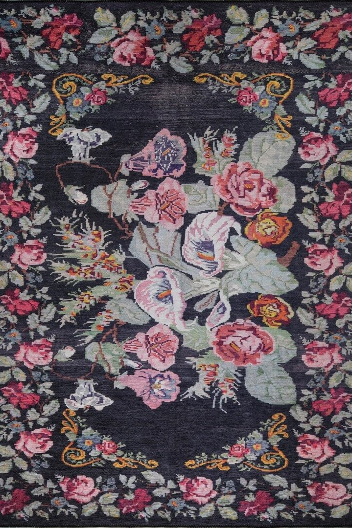 Gul Turkish Floral Red Pink Green Rug