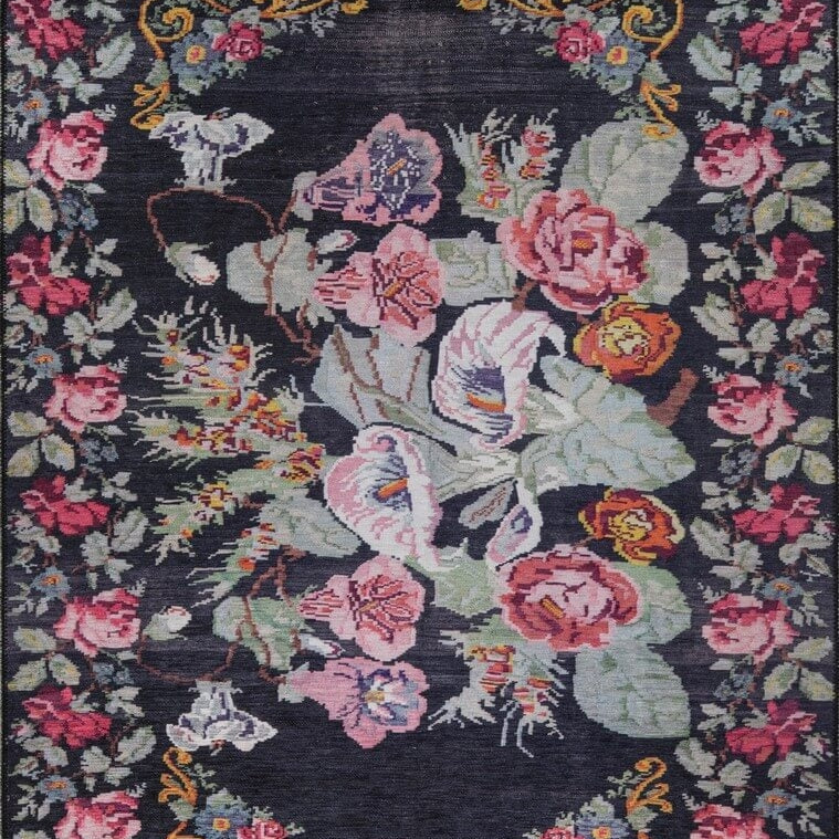 Gul Turkish Floral Red Pink Green Rug