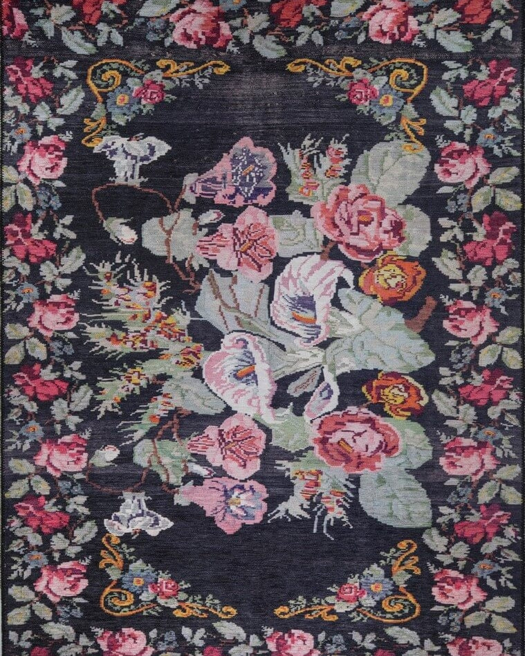 Gul Turkish Floral Red Pink Green Rug