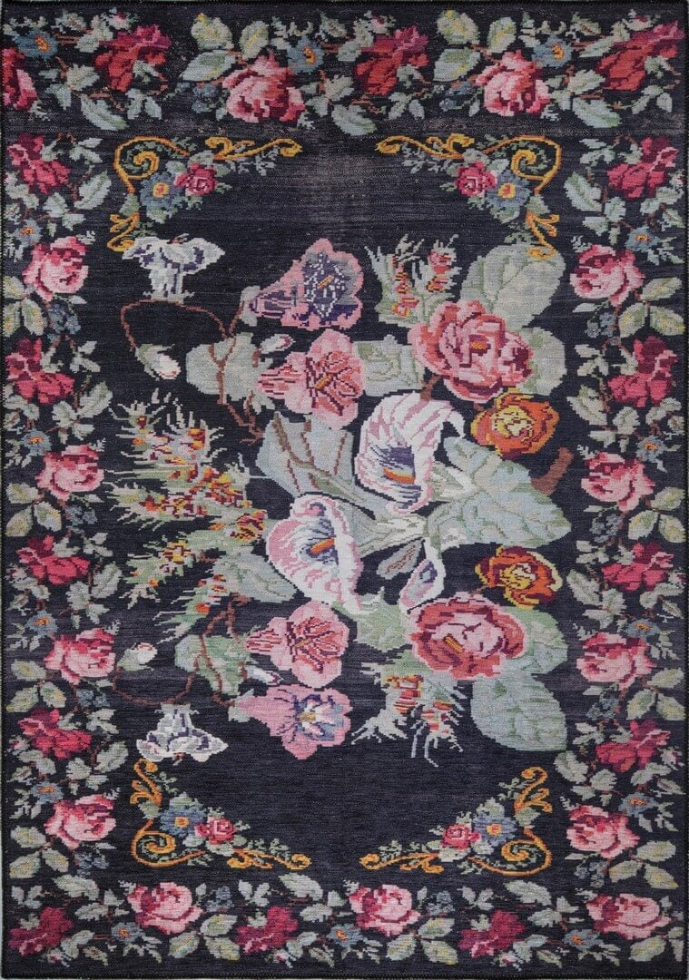 Gul Turkish Floral Red Pink Green Rug