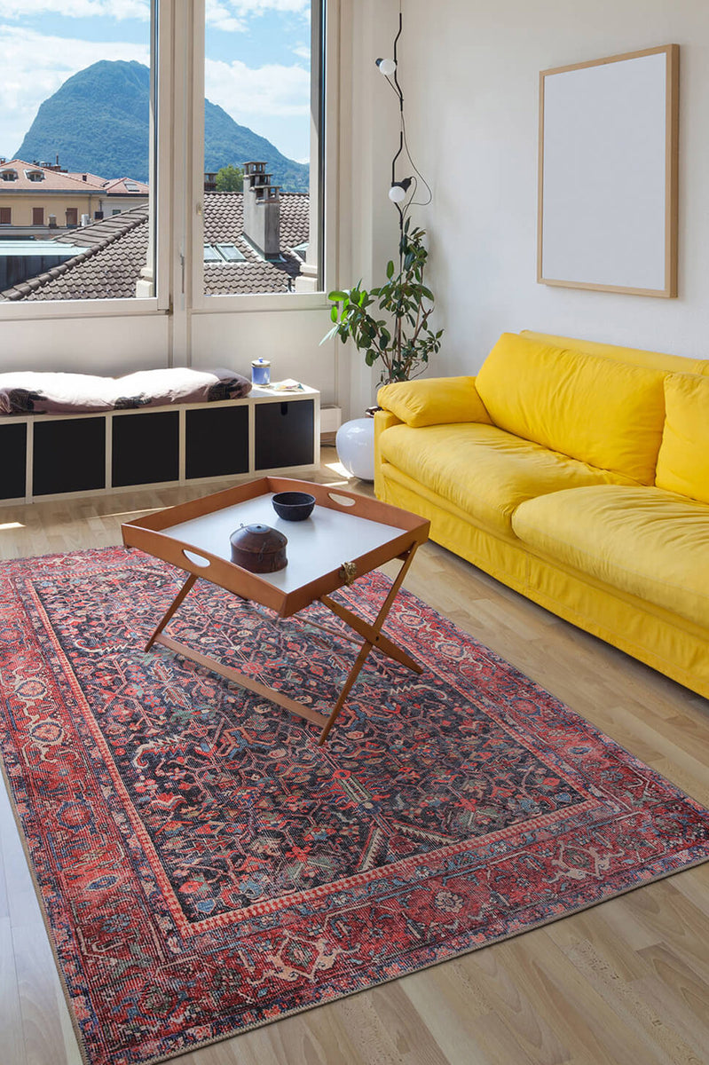 Luna Oriental Floral Red and Blue Rug