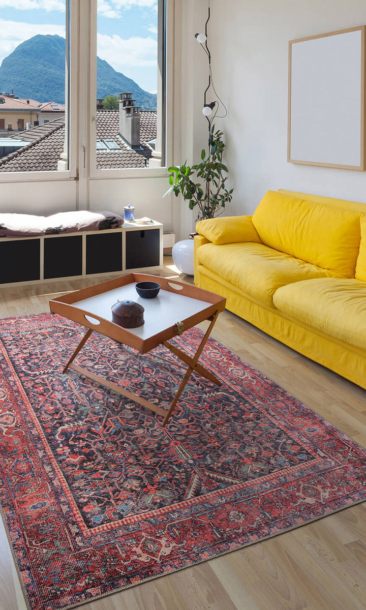 Luna Oriental Floral Red and Blue Rug