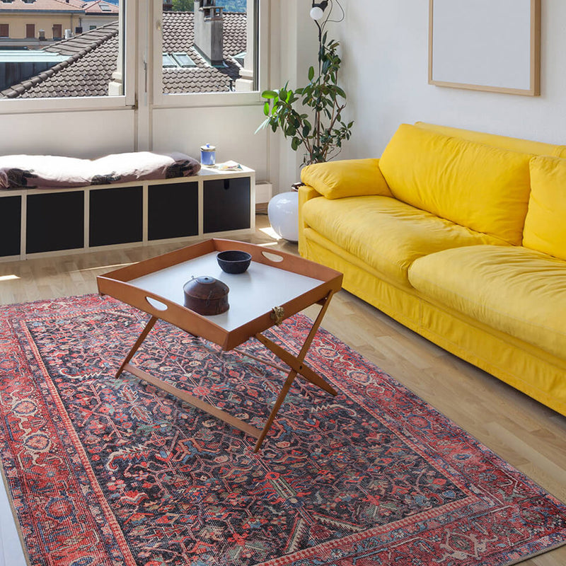 Luna Oriental Floral Red and Blue Rug