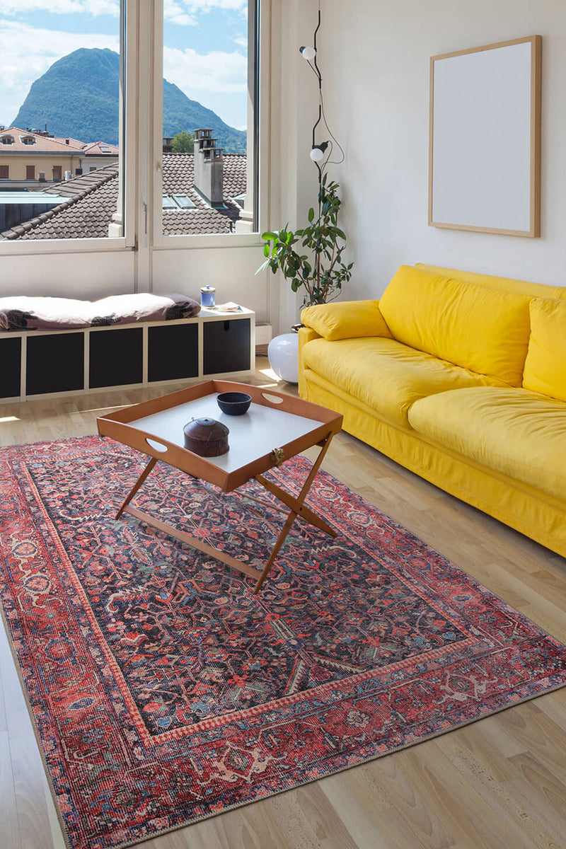 Luna Oriental Floral Red and Blue Rug