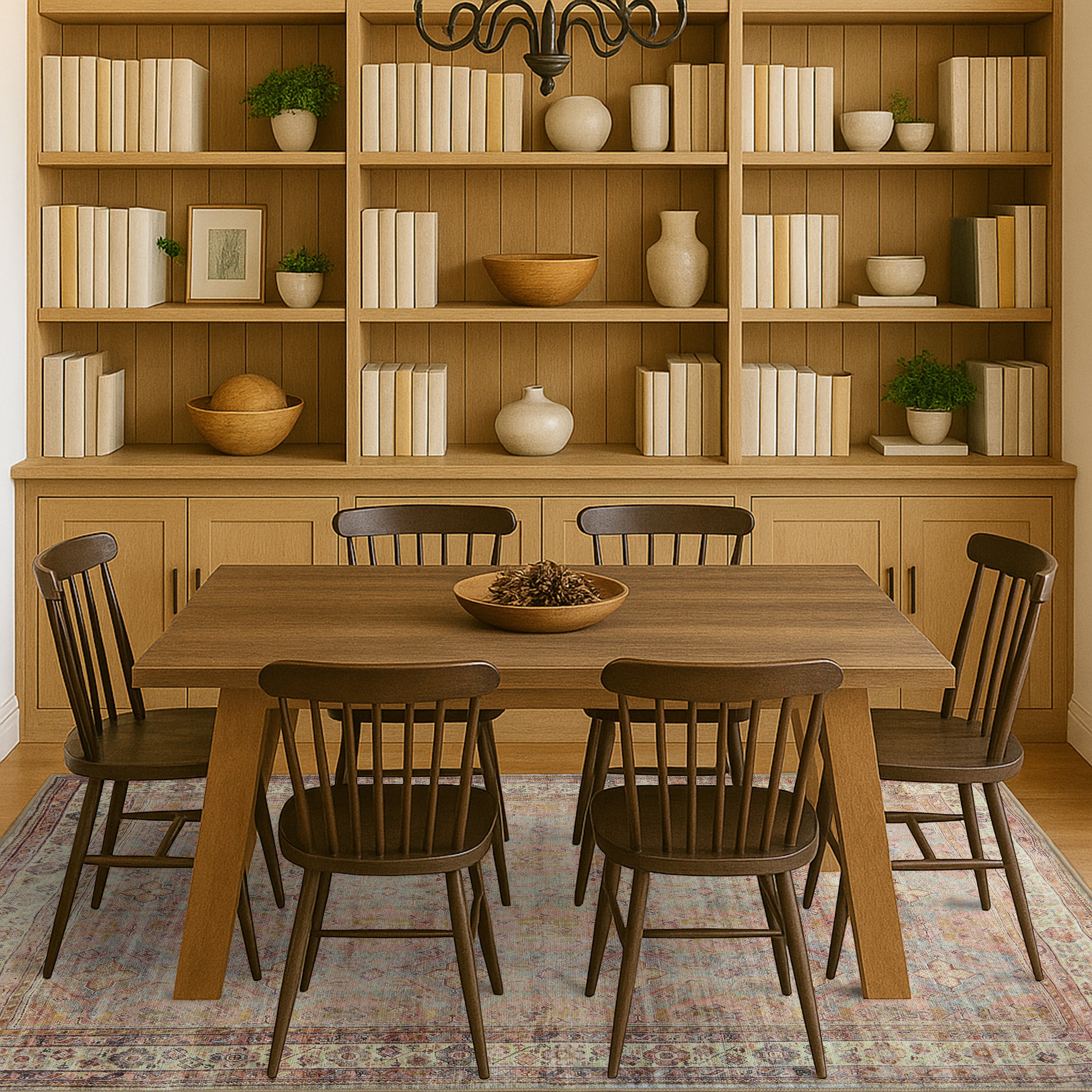 Brown Boho Oushak Vintage Style Washable Rug