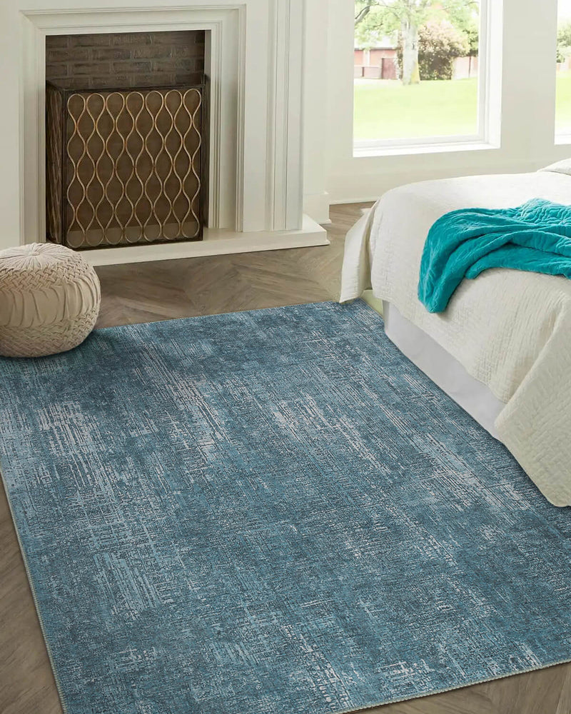 Claudine Teal Blue Eclectic Turkish Vintage Rug