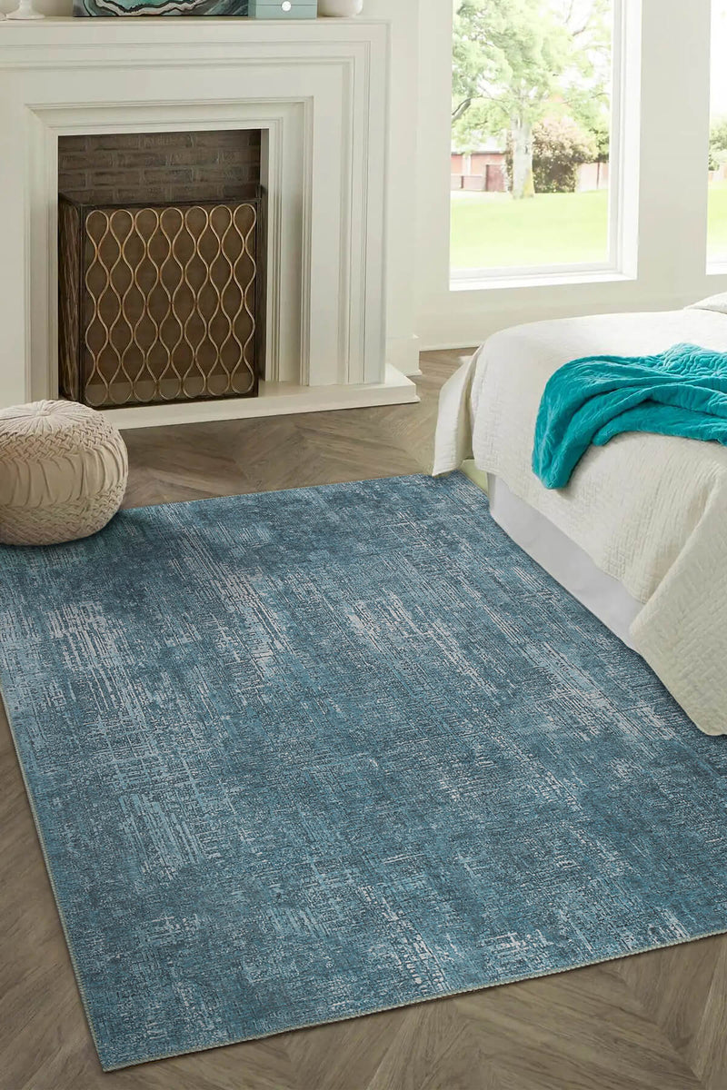 Claudine Teal Blue Eclectic Turkish Vintage Rug