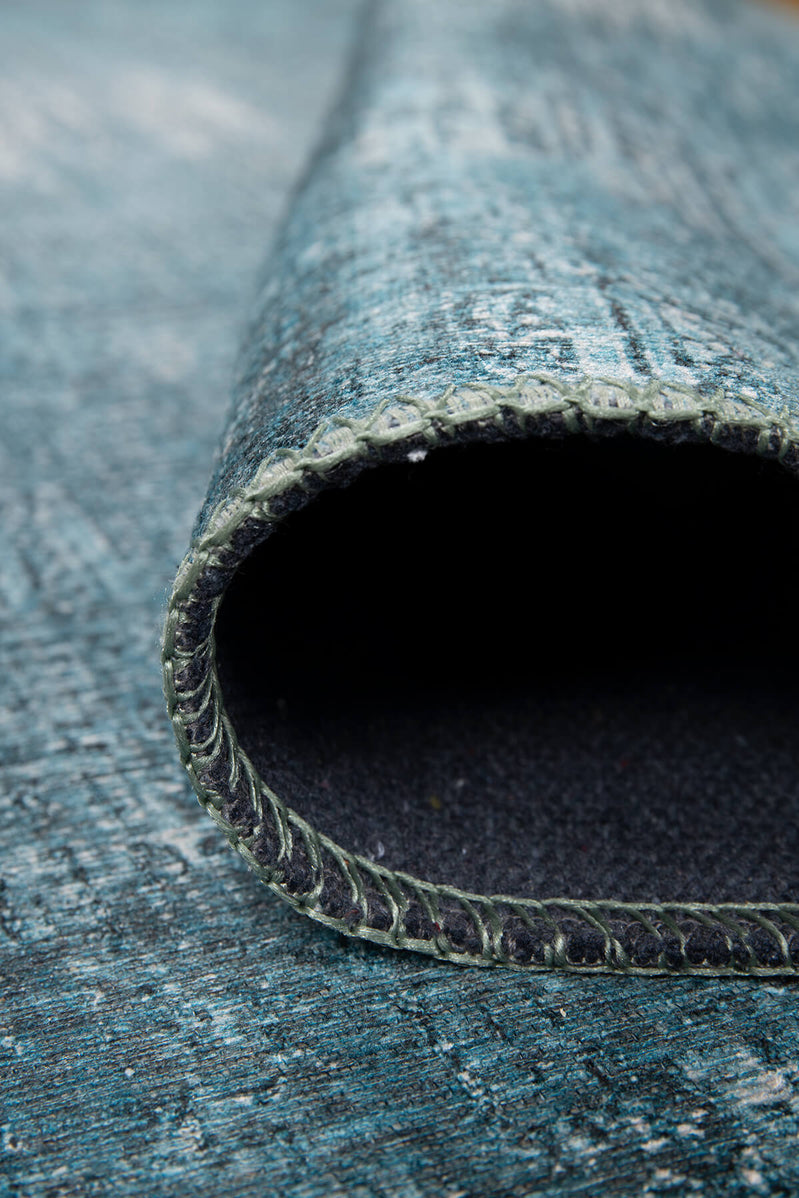 Claudine Teal Blue Eclectic Turkish Vintage Rug