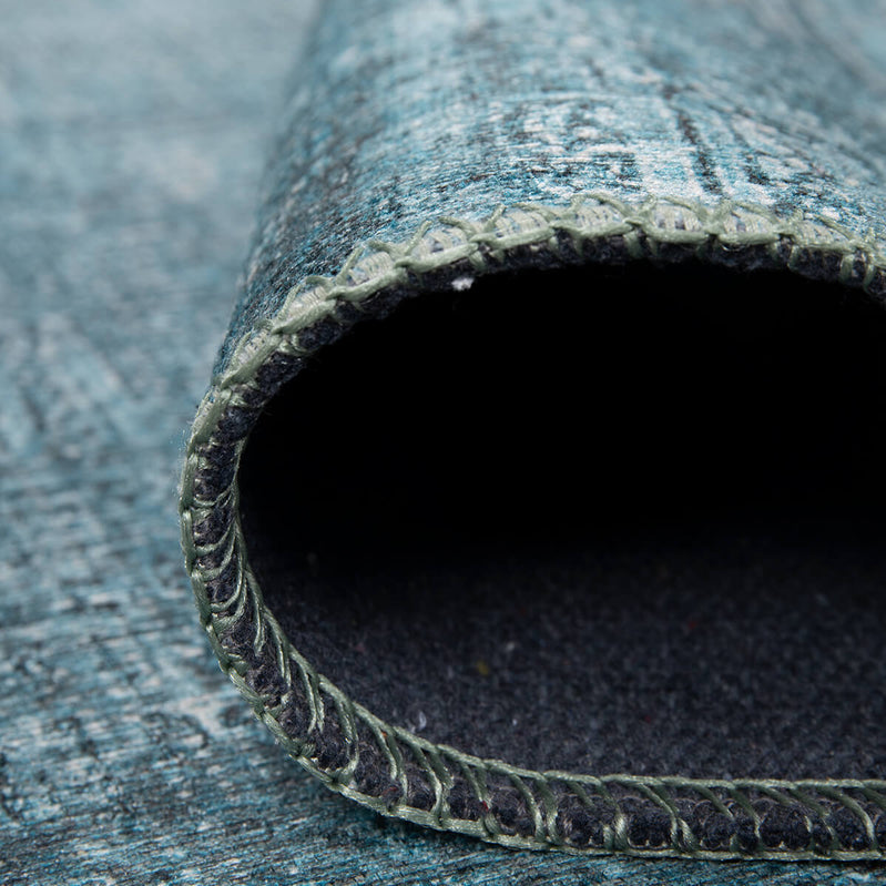 Claudine Teal Blue Eclectic Turkish Vintage Rug