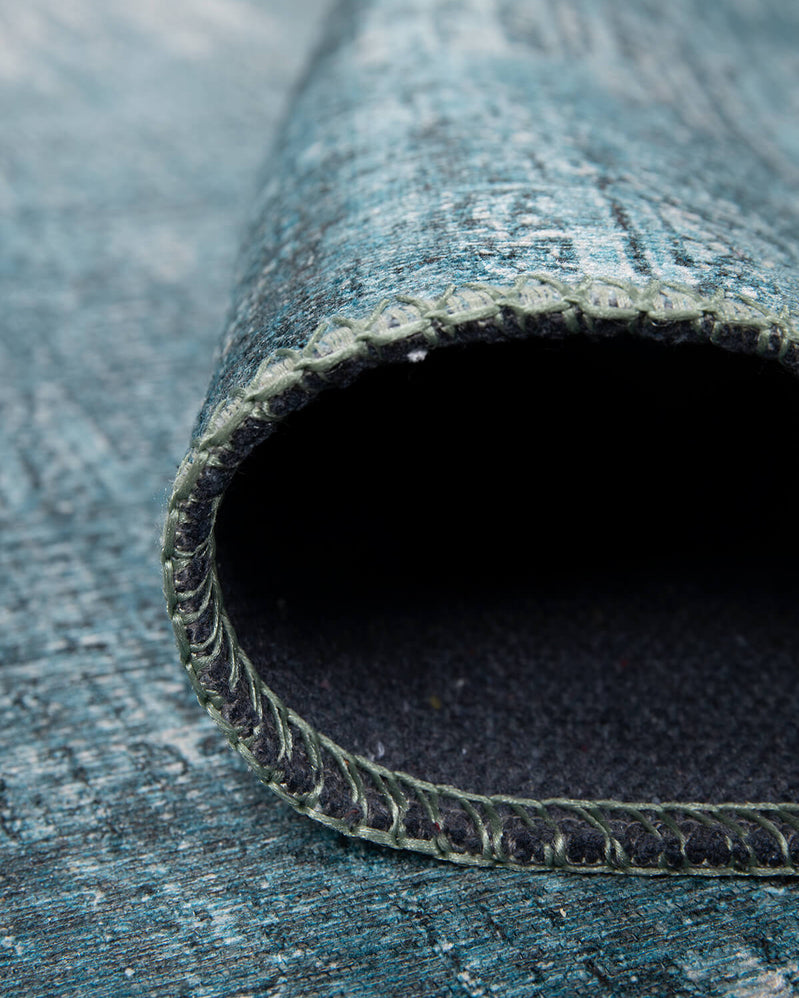 Claudine Teal Blue Eclectic Turkish Vintage Rug