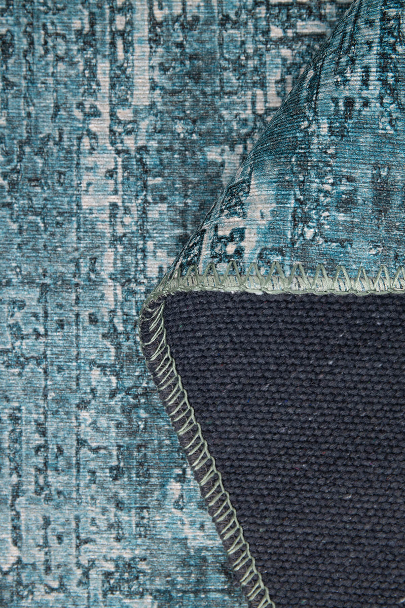 Claudine Teal Blue Eclectic Turkish Vintage Rug