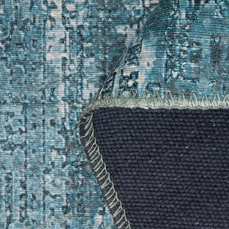 Claudine Teal Blue Eclectic Turkish Vintage Rug