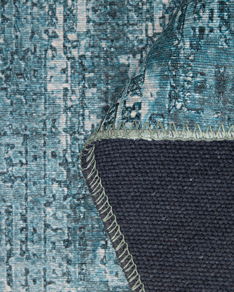 Claudine Teal Blue Eclectic Turkish Vintage Rug