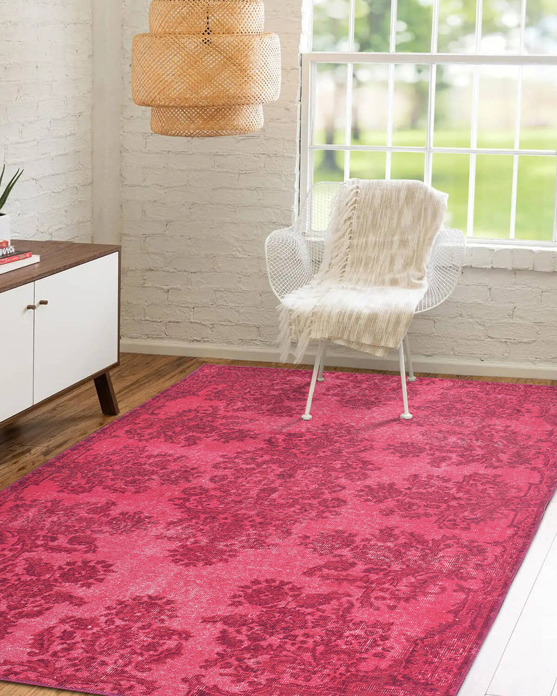 Folk Vintage Patterned Oriental Flowers Pink Rug