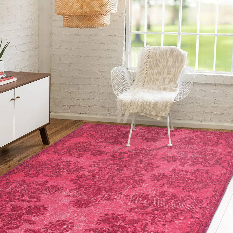 Folk Vintage Patterned Oriental Flowers Pink Rug