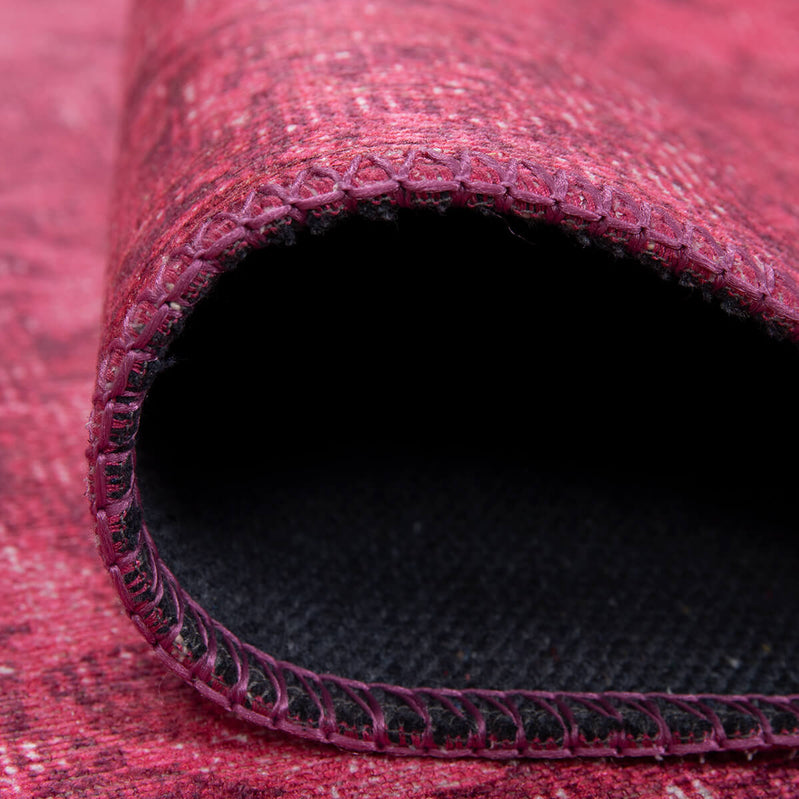 Folk Vintage Patterned Oriental Flowers Pink Rug