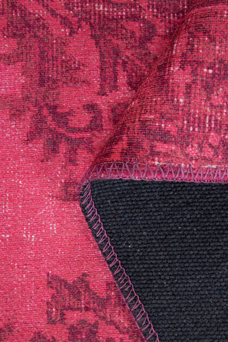 Folk Vintage Patterned Oriental Flowers Pink Rug