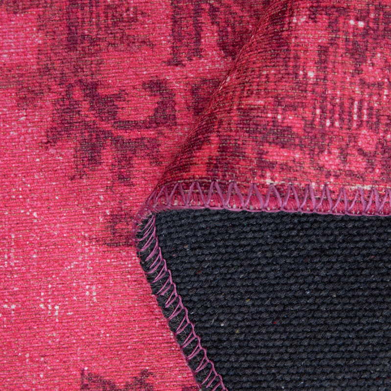 Folk Vintage Patterned Oriental Flowers Pink Rug