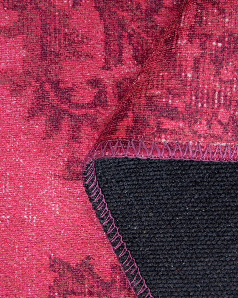 Folk Vintage Patterned Oriental Flowers Pink Rug