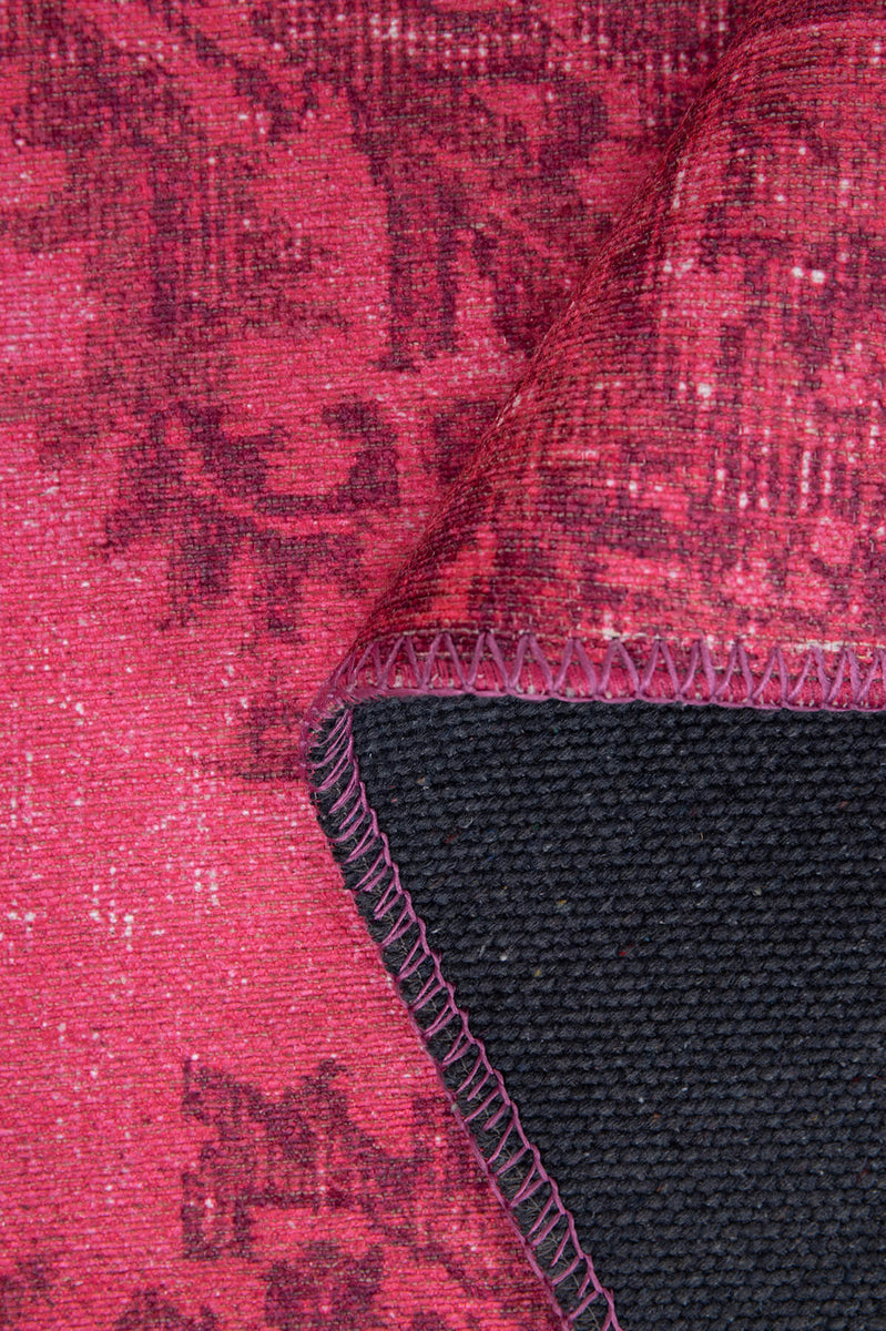 Folk Vintage Patterned Oriental Flowers Pink Rug