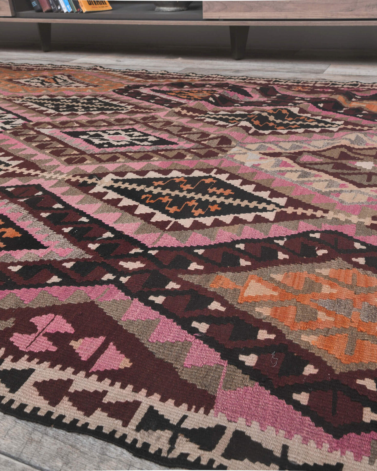 Authentic Turkish vintage kilim runner rug (1970s) with ikat design – one-of-a-kind at Fame Rugs