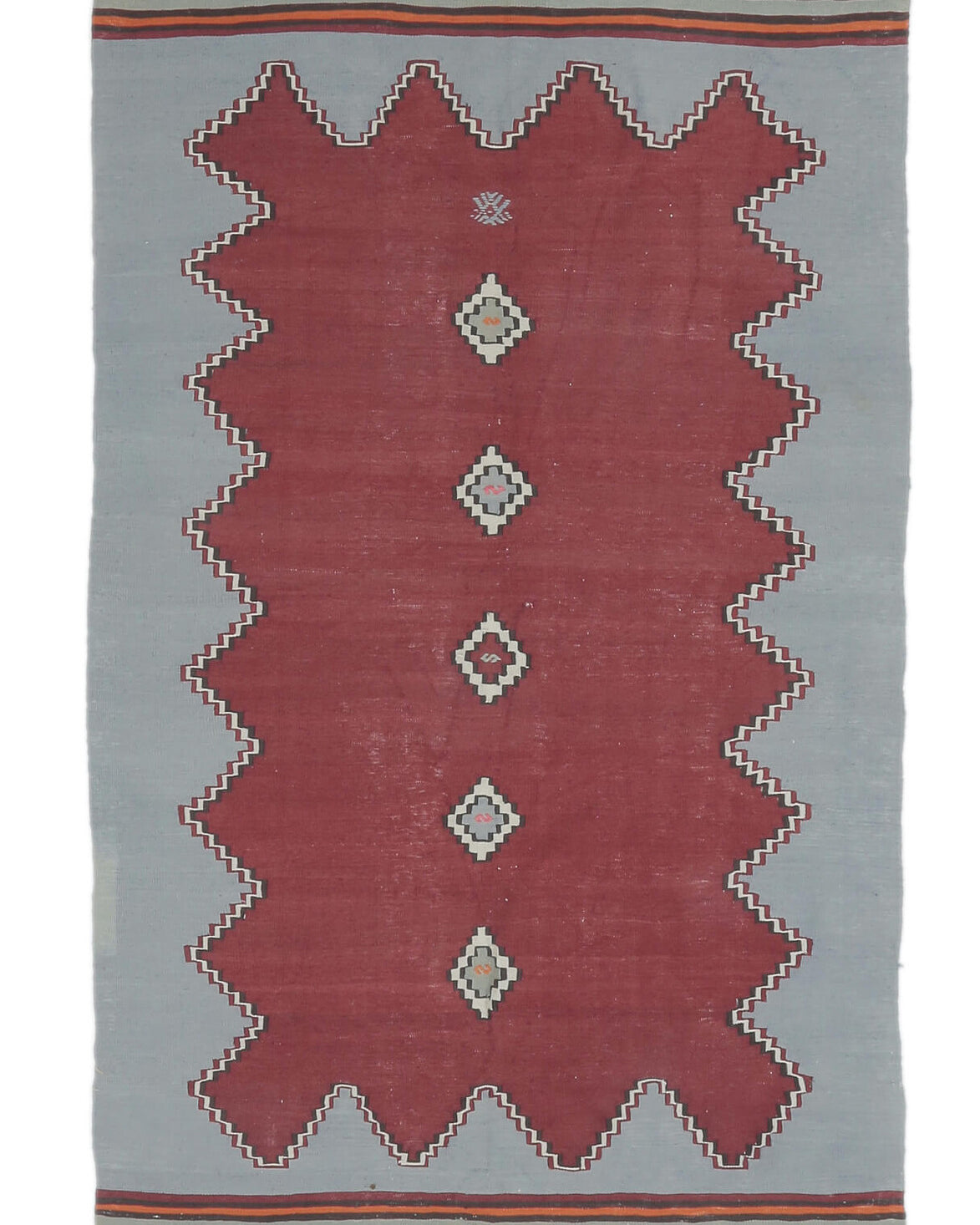 Gunnur - Gray & Red 1970's Flatweave Rug