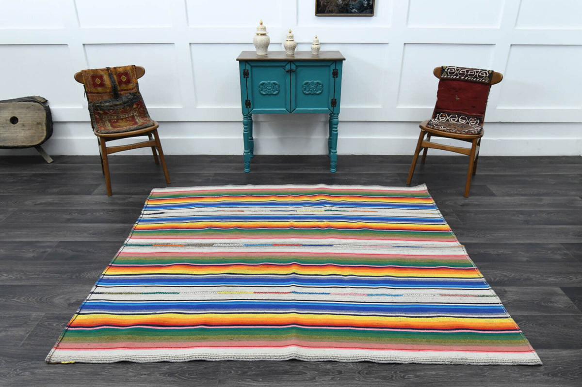 One-of-a-kind 1970s Anatolian vintage kilim rug in wool, 5'4" x 6'8"
