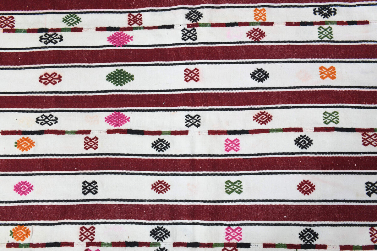 Red Striped White Kilim Area Rug