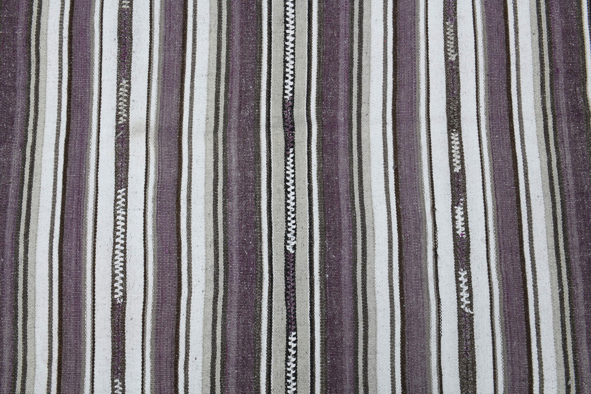 Elmasara kilim: 1960s handwoven flatweave Anatolian kilim with striped motifs